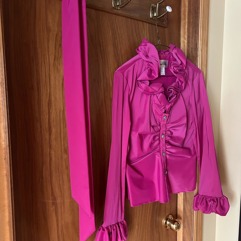 Joseph Ribkoff Fuchsia Ruffle Front Blouse - Picture 2 of 5